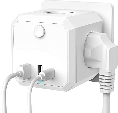 Mehrfachsteckdose Ohne Kabel, 7-in-1 Würfel Steckdosenleiste 4-Fach mit 2 USB und 1 Typ-C, Steckdosenadapter mit Schalter, Steckdosenwürfel mit USB Berührungsschutz, USB Steckdose für Büro Zuhause