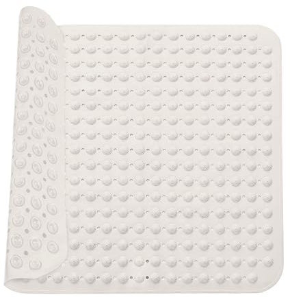 Tapis De Douche, 48 x 48 cm Tapis de Douche, PVC Shower Mat Non Slip, Tapis de Douche Carré Lavable en Machine avec Ventouse, pour Baignoire et Zones Humides, Blanc