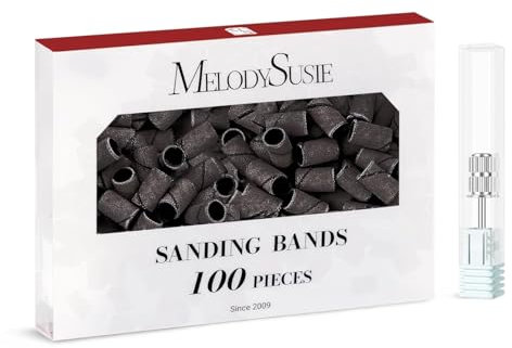 MelodySusie Sanding Bands for Nail Drill Mandrel Bits, 100Pcs 180 Fine Grit Nail File Sanding Bands for Polishing and Shaping Acrylic Nails Gel Manicures Pedicure, Black