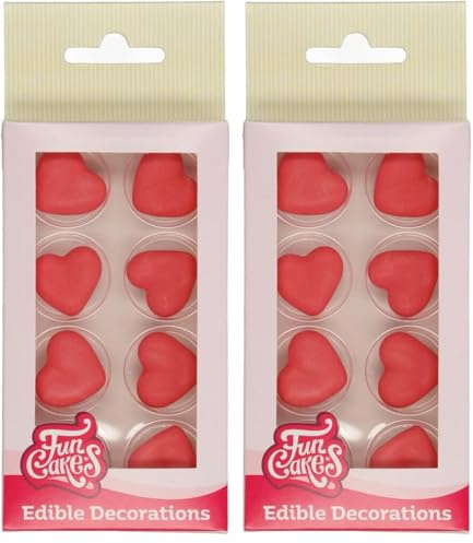 FunCakes Zucker Dekorationen Herzen Rot Set/8 (Packung mit 2)