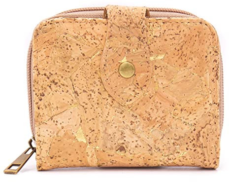 Generisch GELDBÖRSE bzw. GELDBEUTEL FÜR DAMEN klein KORK, VEGAN, VEGANES LEDER, NACHHALTIG, Natur mit Gold, VINTAGE