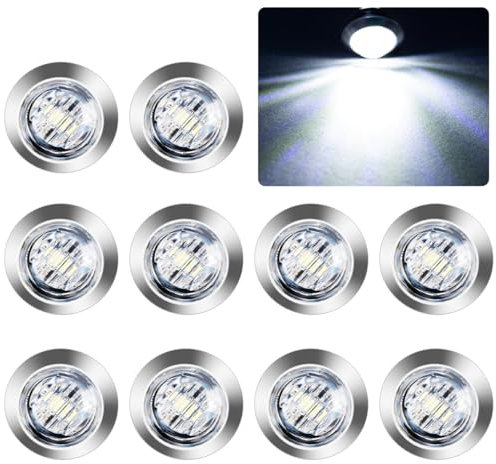 10 Stück 3/4 Auto Runde LED Seitenleuchten 1,9cm Seitenmarkierungsleuchte 12V 24V Universal Kontrollleuchte Begrenzungsleuchten Positionsleuchten für Anhänger Lastwagen LKW (weiß mit Chromtüllen)