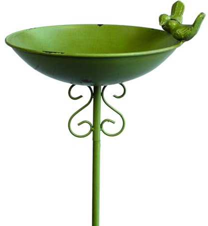 Manufaktur Lichtbogen Vogeltränke auf Stab aus Metall 98,5 cm hoch | grün