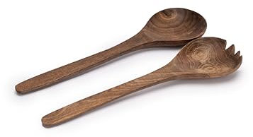 Juego de Cucharas de Madera para Ensalada, Nogal Natural, 26 cm, 2 Piezas, Artesanal Marroquí