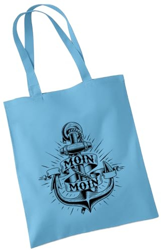 OM3 Baumwolltasche mit Spruch - Moin Moin mit Anker - Statement - Baumwollbeutel - Tasche - Lange Henkel