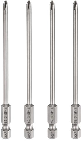 sourcing map 4pcs #1 Phillips Screwdriver Bit PH1 1/4 Hex Shank 4 (100mm) Long 3.5mm Rod Magnetic Cross Head Drill Bits S2 Steel Industrial Screw Driver for Electric Power Tools, Gray