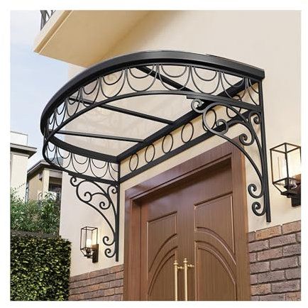 LVLDAWA Store Banne Porte D'entrée Support Supérieur Transparent AntiUV pour Patio Fer Forgé Auvent Porte Arc Cercle avec Panneau PC Endurance pour Fenêtre Véranda