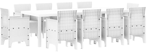 vidaXL Garten Essgruppe 11 STK. Weiß Polypropylen, Garten Essgruppe, rechteckig modernes Design, leicht und haltbar, ideal für Outdoor Spaß, Tisch Set