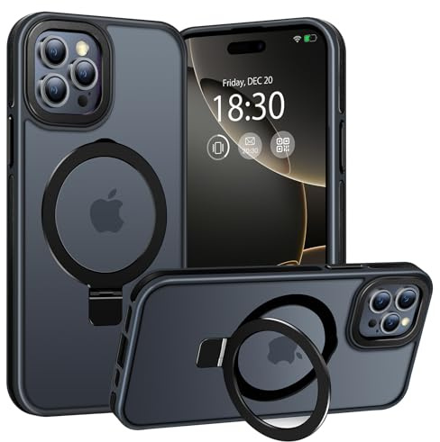 BENTIACC Magnetic Stand Case for iPhone 16 Pro Max, Black | Military Drop Protection, Shockproof Anti-Fingerprint Matte Phone Case with Ring, Hands-free Cover for Video Work