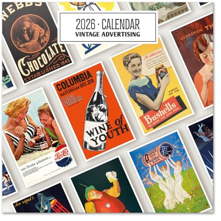 Grupo Erik Kalender 2026 Wandkalender Vintage-Werbung Kalender 2026 Familienplaner 30 x 30 cm 12 Monate + Letzten 4 Monate 2025 auf einer Seite - Offizieller Fanartikel Merch