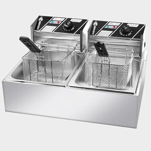 Friggitrice Professionale, Friggitrice Elettrica A Doppia Vasca da 2500 W per Uso Commerciale, Grande Friggitrice da Banco in Acciaio Inossidabile con Vasca Rimossa E 2 Cestelli P