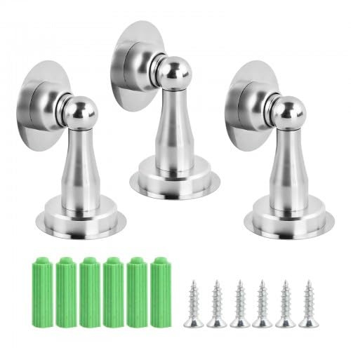 3 Stück Magnetischer Türstopper aus Edelstahl, Türstopperhalter mit Schraube und Ohne Bohren, Für Boden- oder Wandmontage, Starker Magnet Türhalter (Silber)
