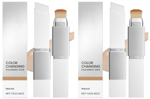 Color Changing Foundation Stick mit Bürste – Feuchtigkeitsspendende Abdeckcreme mit Volufiline, Voll bis Mittlere Deckkraft, Für Alle Hauttypen -Natürlicher Farbwechsel (2pcs)