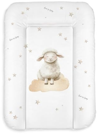 Wickelauflage 50x70 cm, Weiß mit Schäfchen – abwaschbar & wasserdicht, weich für Neugeborene – Wickeltischauflage für Wickelkommode – Baby Wickelunterlage, schnell abwischbar