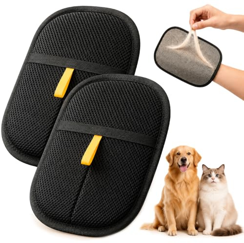 Hoong Shan 2 Stück Fell Magnet Handschuh, Tierhaarentferner Handschuh für Hunde & Katzen