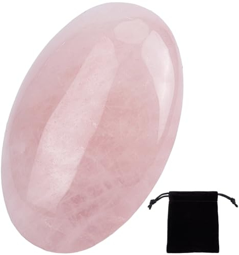 CREATCABIN Cristales de Cuarzo Rosa Piedras Preciosas Ovaladas Grandes Palma Pulida Rosa Equilibrio Natural Piedra de Masaje Reiki con Bolsa de Terciopelo para Limpieza Protección Ansiedad 6x4x2cm