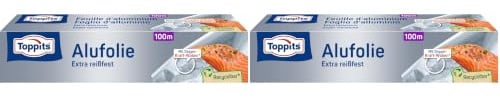 Toppits Alufolie - 1 x 100 m, Extra reißfest, Ideal zum Kochen, Grillen & Frischhalten, Premium Qualität für Haushalt und Gastronomie (Packung mit 2)