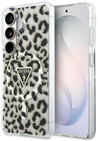 CG MOBILE Guess Dreieckiger IML-Leopardendruck kompatibel mit MagSafe Hülle für Samsung Galaxy S26 (Schwarz)