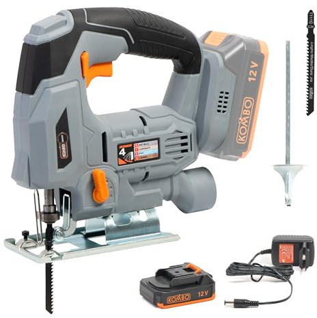 KOMBO SMART - Seghetto Alternativo a Batteria 12V 2.0Ah – Senza Fili, Cambio Lama SDS, Taglio Legno 55mm Metallo 6mm, Guida 0-45°, con Batteria e Caricatore Inclusi