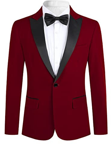 Allthemen Giacca da Uomo Giacca da Smoking in Velluto Attillato Slim Fit con Un Bottone Rosso Large