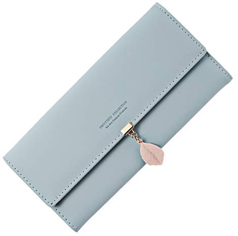 Neusky Damen Leder große Geldbörse, Frauen Leder Geldbeutel Lang Portemonnaie Geldtasche mit 9 Kartenfächer (Sommer Blau)