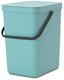 Brabantia Sort & Go Kitchen Recycling/General Waste Rubbish Bin (25 Litre/Mint) Stackable Refuse Organiser with Handle & Removable Lid, Easy Clean, Free PerfectFit Bags included