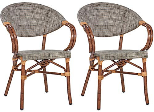 pemora 2-er Set Gartensessel Mango in Bambusoptik Gartenstuhl Bistrostuhl Metallstuhl Terrassensessel Terrassenstuhl Outdoor-Sessel für Gastronomie in grün-braun