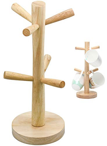 Aprilye Porte-gobelet élégant en bois avec 6 crochets - Porte-gobelet en caoutchouc pour cuisine et bar