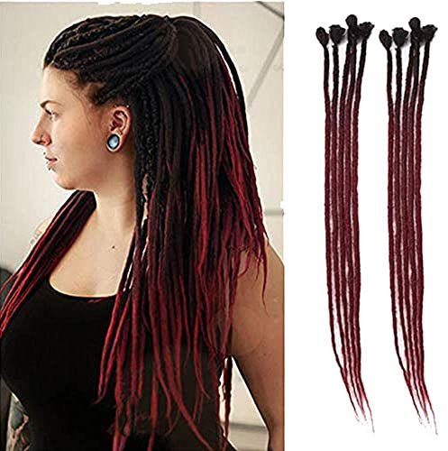 Dsoar 24 Pouces Ombre Dreadlocks Extensions pour Femmes/Hommes 10 Brins Synthétiques Dreads Main Crochet Tressage Cheveux Jamaïque Reggae Locs (Ombre Noir et Bourgogne)