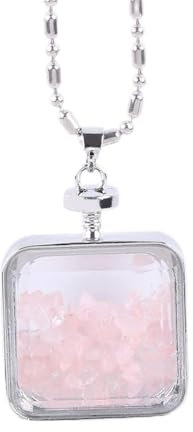 sdfwe Crystal Necklace,Clear Wishing Bottle Natural Chip Stone Square Crystal Rose Quartz Anhänger Halskette Mit Silberkette Für Damen Herren Modeschmuck