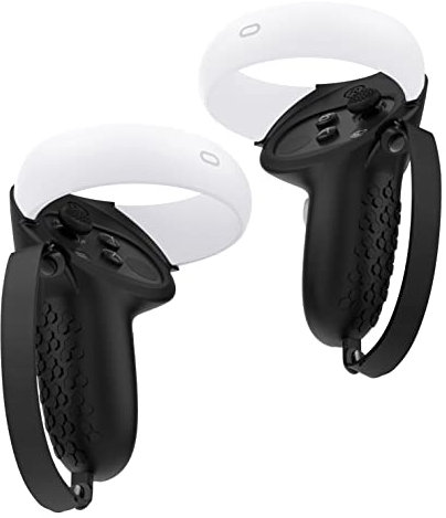 Ozkak Controller Grips Kompatibel mit Oculus Quest 2 Zubehör, Weiche Anti-Rutsch-Silikonhülle mit verstellbarem Knöchelriemen, für Meta Quest 2 Controller (Schwarz)