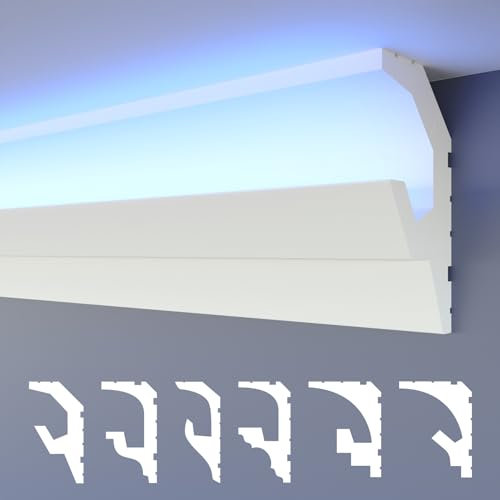 HEXIMO LED-Stuckleisten 2in1, indirekt beleuchtete Deckenleisten XPS-Styropor-Deckenstuckleisten für Decken (20,4 Meter HLED 19)