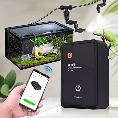 Reptilienmister, WiFi Remote App Control Reptilienbefeuchter, Automatische Reptilienvernebel mit Timer, Einstellbare 360°Sprühdüsen, Geräuscharmes Terrarienvernebelsystem für Reptilien Terrarium