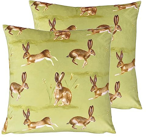 Evans Lichfield Country Running Kissen mit Hasenmotiv, Polyester, gefüllt, 43 x 43 cm, Salbei, 2 Stück