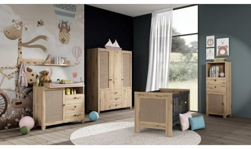 Babyzimmer Colin 8 teilig in Asteiche- Wiener Geflecht mit Matratze von Mäusbacher Kinderzimmer