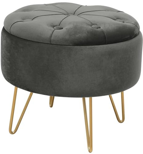 AKORD Sitzhocker Caro gesteppter Velours mit Ablage 38 cm | | Pouffe | Fußhocker | Ablage für kleine Gegenstände | Velours | Gesteppter Pouf | B38 x H33 x T | 4,60 kg | Graphitgrau/Graphitgrau