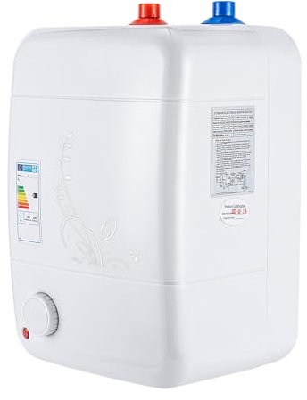 Elektronischer Kompakt Durchlauferhitzer, 1500W Warmwasserspeicher Untertischgerät, 8L Warmwasserbereiter, mit Abflussrohr, für Küchenspüle + Wachbecken