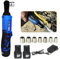 DayPlus Chiave a cricchetto elettrica a batteria 12 V, 40 Nm, set di chiavi a cricchetto 3/8, velocità 230 con 2 batterie agli ioni di litio da 1,5 Ah e ricarica rapida, 7 prese, velocità variabile