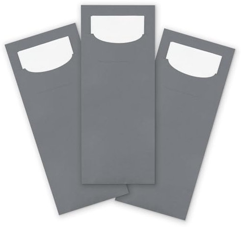 itenga 24x Bestecktasche aus Papier mit kleiner weißer Serviette Besteckserviette Pochette (taubengrau)