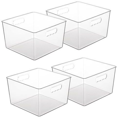Vtopmart Extra Large Clear Plastic Storage Bins, Versatile Organizer 4 Pack