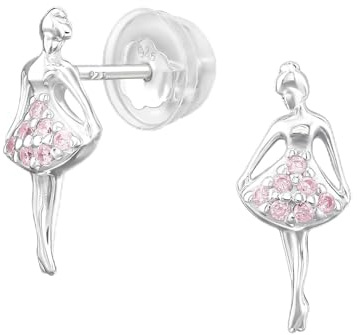 Monkimau Ballerina Kinder Premium Ohrringe | 925 Silber | Mädchen Ohrstecker Schmuck | Hypoallergen & Nickelfrei | Kinderohrringe Geschenkidee