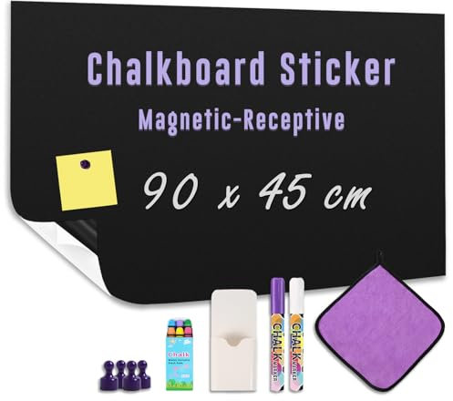 HeatPomelo Magnetic Chalkboard Contact Paper 90 x 45 cm, Self-Adhesive Blackboard Include Chalks Magnets - Ideal for Playroom Home Office Classroom