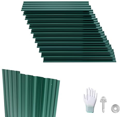LZQ 24 Stück Dachplatten Trapezblech 129,5x45 cm, 14 m² Verzinkte Wellplatten Stahlblech, Profilblech Dachblech für Gerätehaus Carport, Schwarz