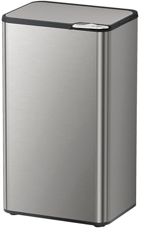 mVm Küchen & Büromülleimer 80L, Edelstahl, Rechteckig, Mit Deckel & Geruchsfilter, Sanftschließend & Offen Haltbar, Abnehmbare Halterung