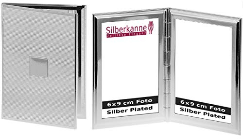 Reise-Fotorahmen Klappbar (2x 6x9 cm) | Premium Silber Plated versilbert | Edles Geschenk mit Box