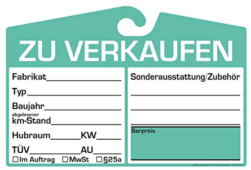 25x KFZ-Verkaufsschild zur Befestigung am Innenspiegel (grün, analoge Anzeige)