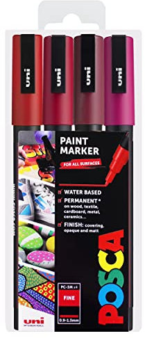 POSCA PC-3M Paint Marker Art Pens - 0.9-1.3mm – Red Tones Set of 4 Pens in Wallet