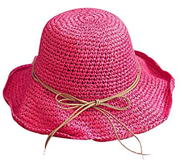 Demarkt Strohhut Faltbarer Sonnehut Schlapphut Strandhut Sommerhut Fischerhut Damen Hut Rose Rot