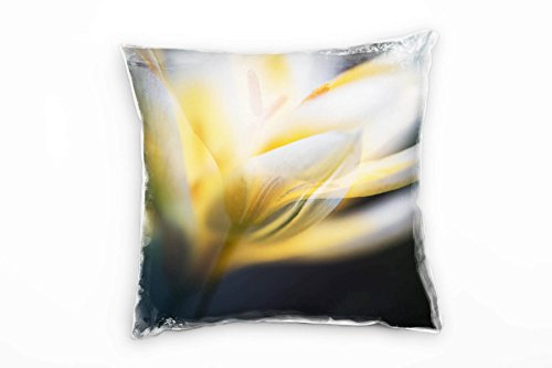 Paul Sinus Art Macro, Abstrakt, Blumen, Lilie, gelb, weiß Deko Kissen 40x40cm für Couch Sofa Lounge Zierkissen - Dekoration zum Wohlfühlen
