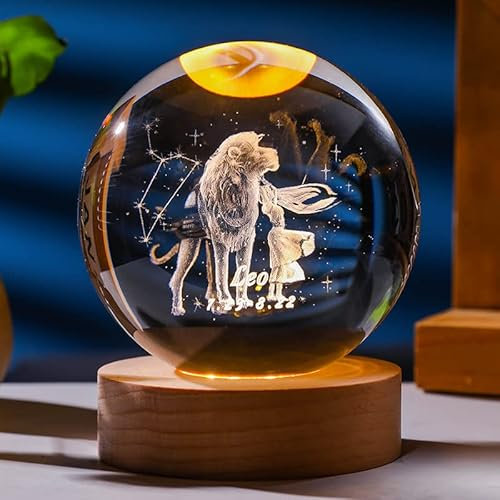 Besot Laser Gravierte Sternzeichen Kristallkugel Miniatur 3D Kristall Handwerk Dekoration Glas Kugel Dekoration Zubehör Geschenk (Leo, 3.15 Inches)